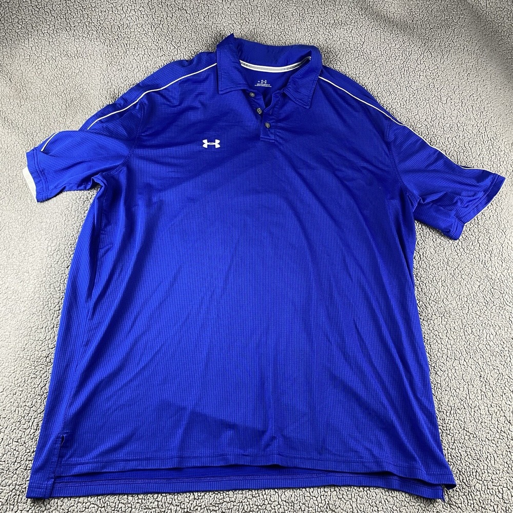 Under Armour 3 Buttons Polo Mens Large Blue White